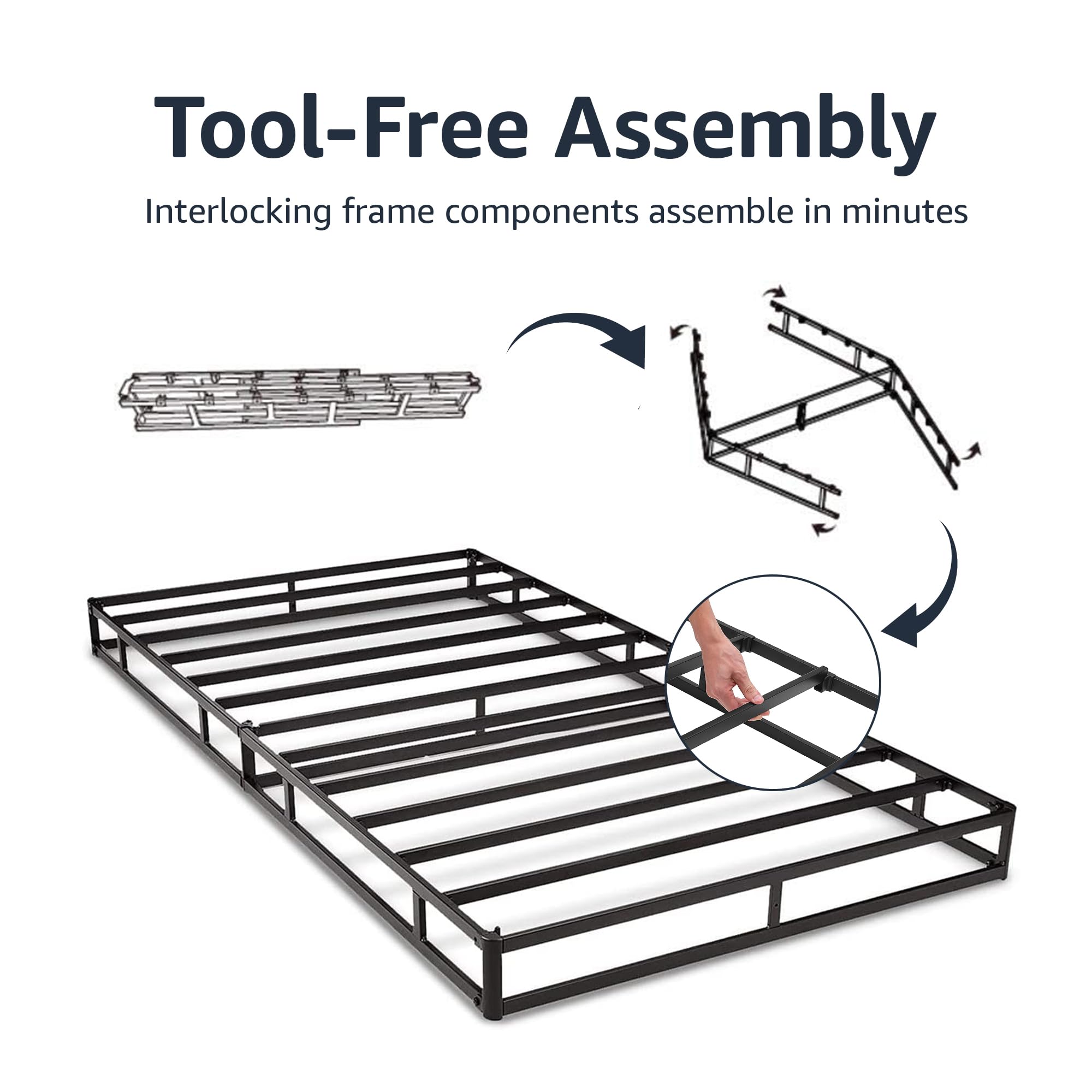Amazon Basics smart box spring twin dimensions highlight 9-inch height and fit.