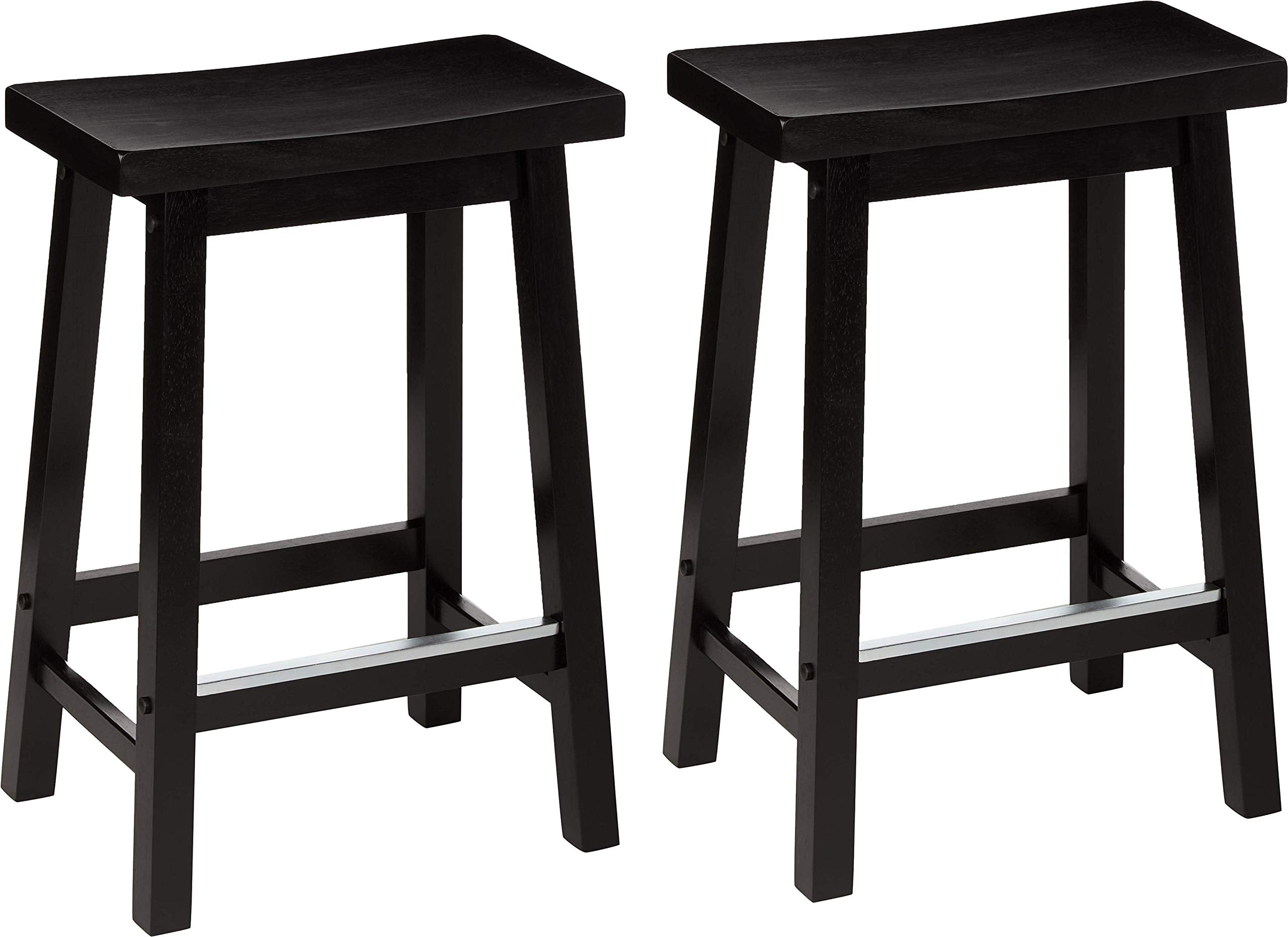 Amazon Basics solid wood saddle-seat counter-height bar stool, easy assembly for kitchen islands.
