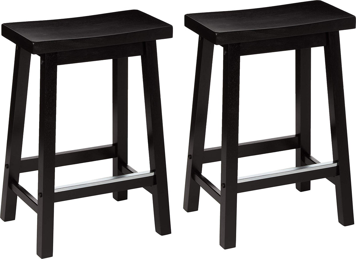 Amazon Basics solid wood saddle-seat counter-height bar stool, easy assembly for kitchen islands.
