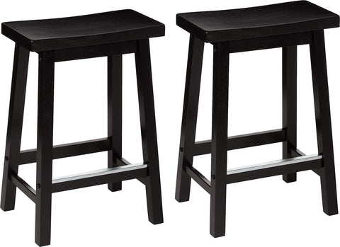 Amazon Basics solid wood saddle-seat counter-height bar stool, easy assembly for kitchen islands.