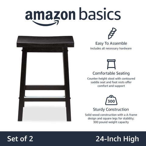 Amazon Basics saddle-seat bar stool with footrests for comfortable casual dining.