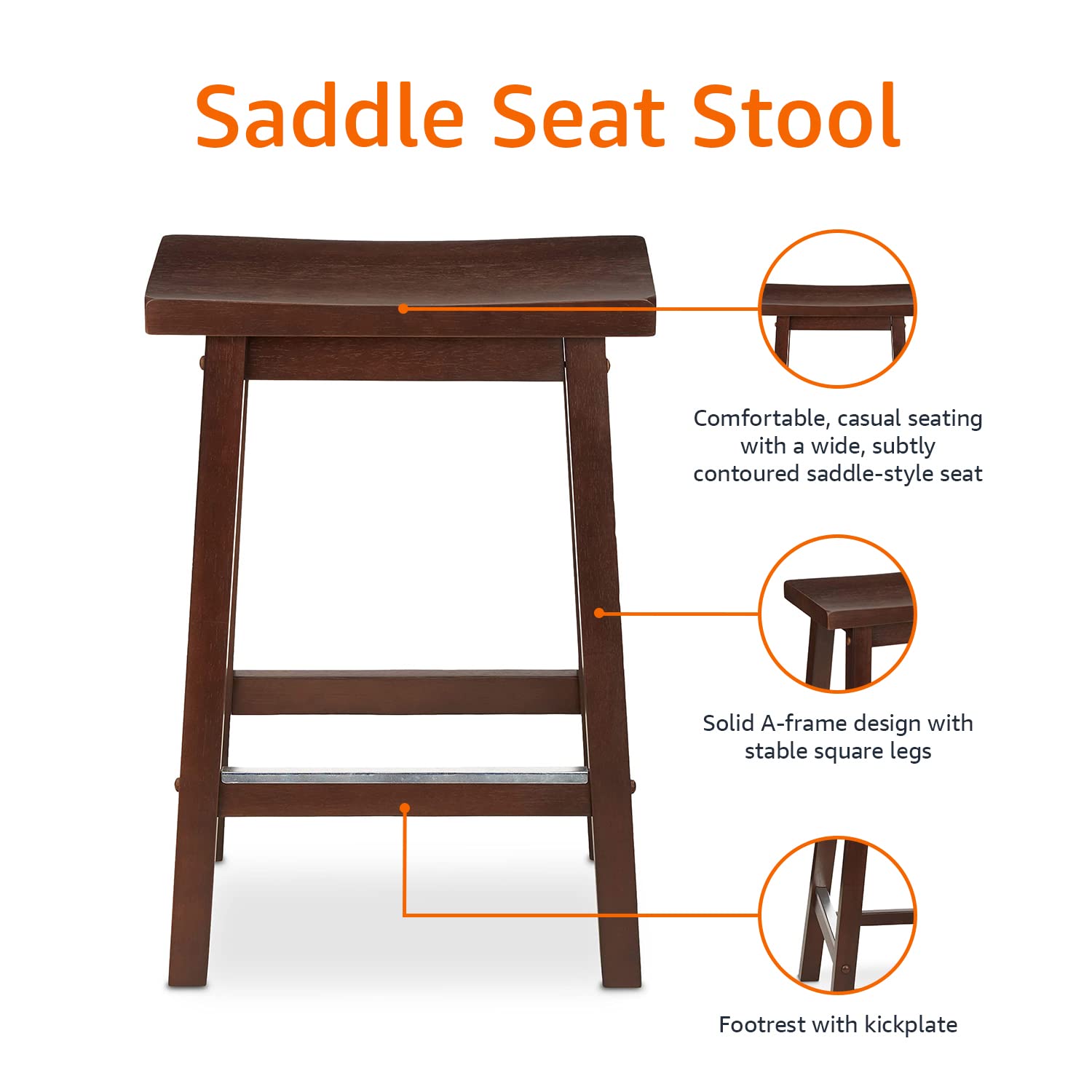Amazon Basics saddle stool close-up emphasizes contoured seat and built-in footrests.