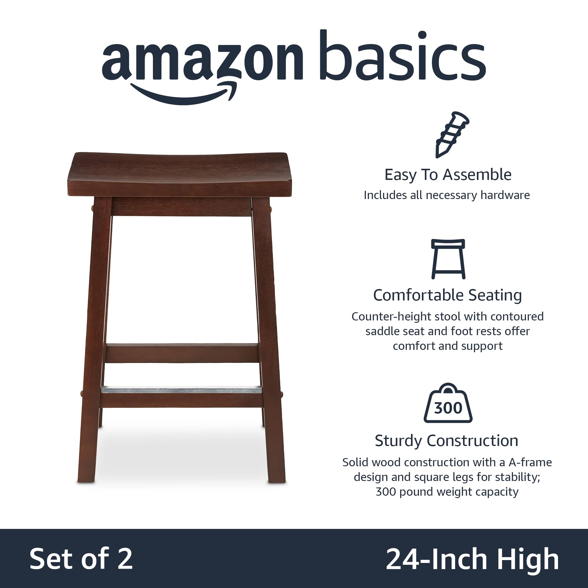 Amazon Basics counter-height stool side view showing sturdy A-frame and durable wood.
