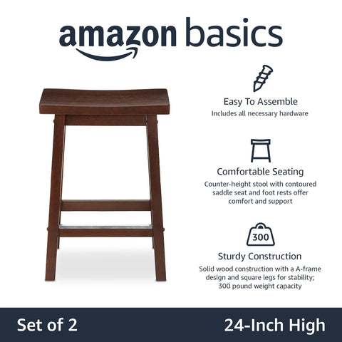 Amazon Basics counter-height stool side view showing sturdy A-frame and durable wood.