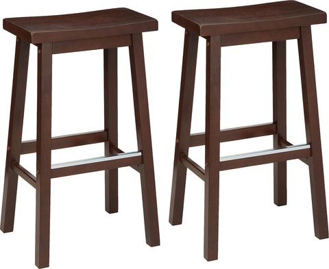 Amazon Basics solid wood saddle-seat stool 29 inch with walnut finish, ideal for kitchen island seating.