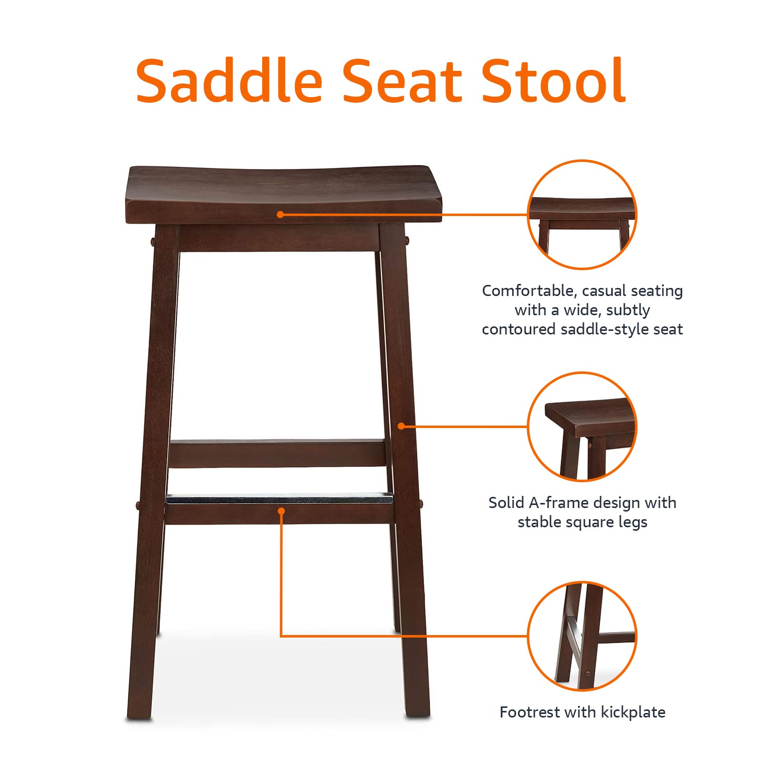 Amazon Basics sturdy walnut-stained legs provide solid footing in kitchen or home bar areas.