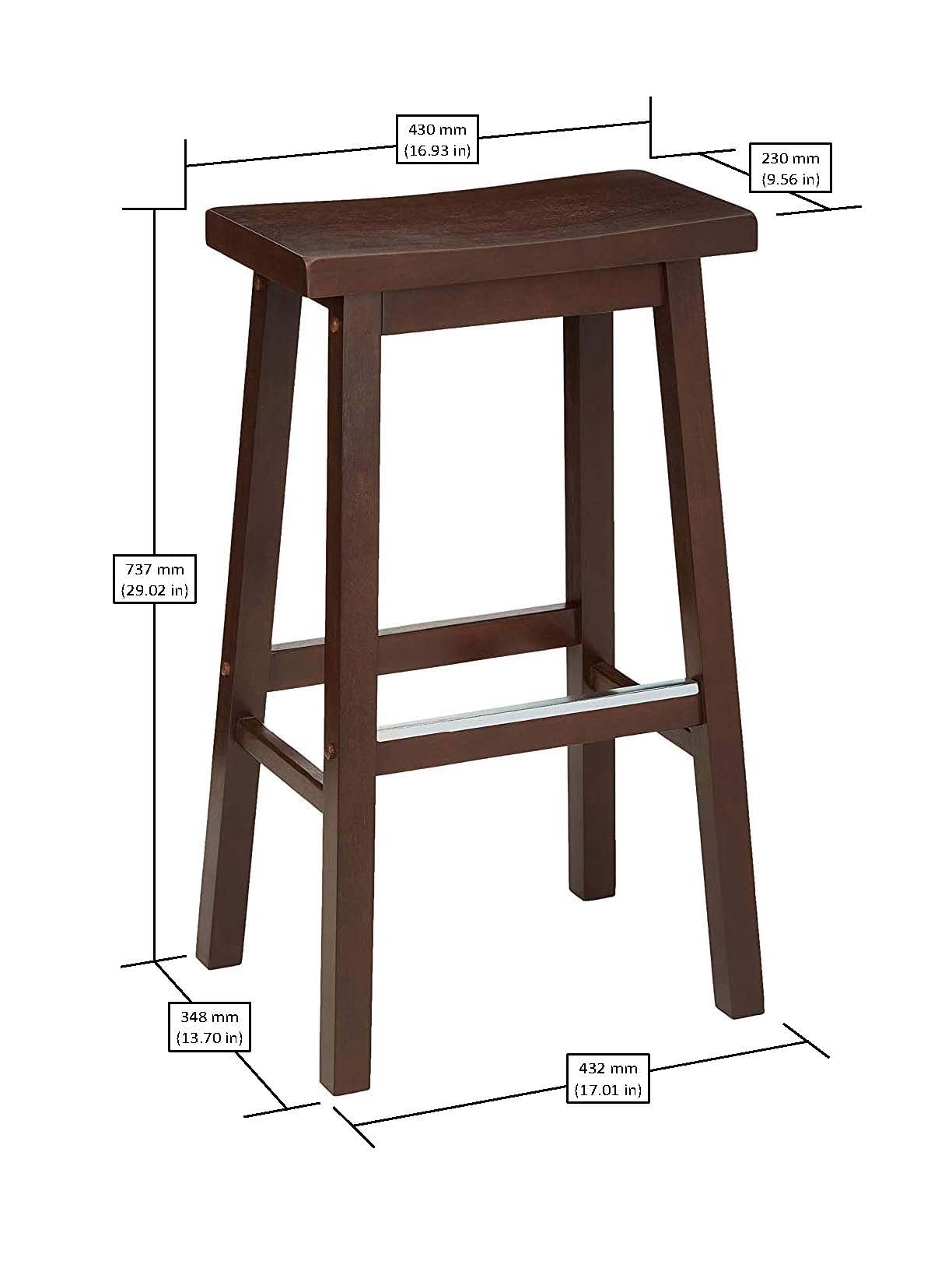 Amazon Basics set of two stools in walnut finish fit countertop heights for 40–42 inch counters.