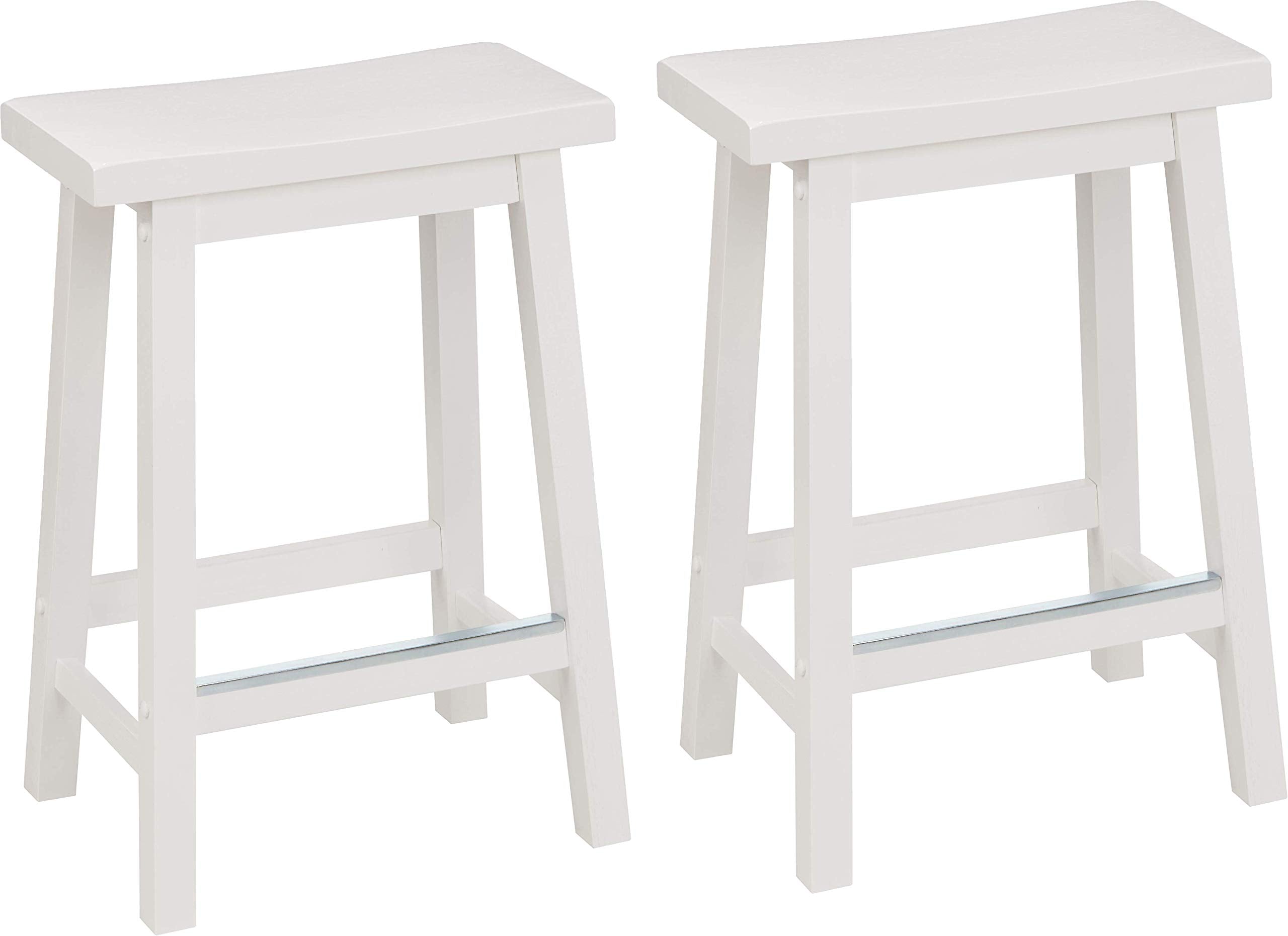 Amazon Basics solid wood saddle-seat stool, front view, ideal for casual meals at counters.
