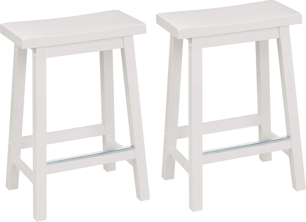 Amazon Basics solid wood saddle-seat stool, front view, ideal for casual meals at counters.