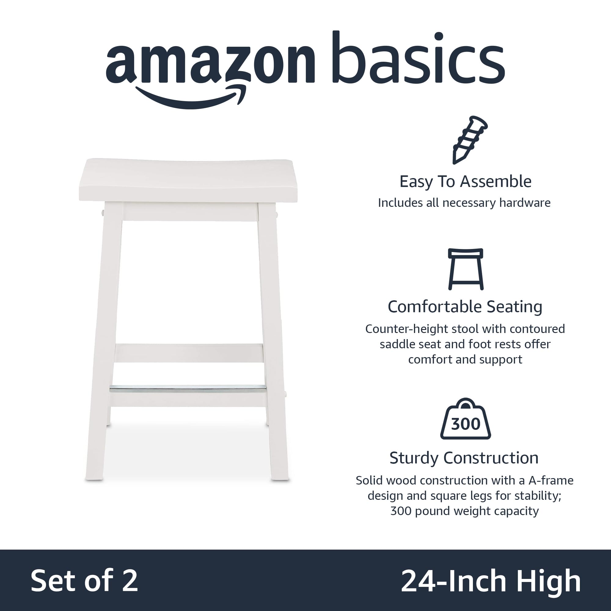Amazon Basics solid wood saddle-seat stool, side view, sturdy A-frame design for stability.