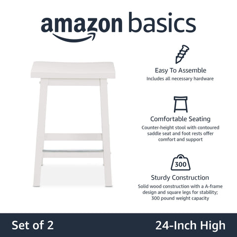 Amazon Basics solid wood saddle-seat stool, side view, sturdy A-frame design for stability.