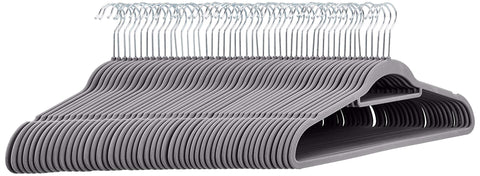 Amazon Basics space-saving hangers in a full pack optimize closet organization