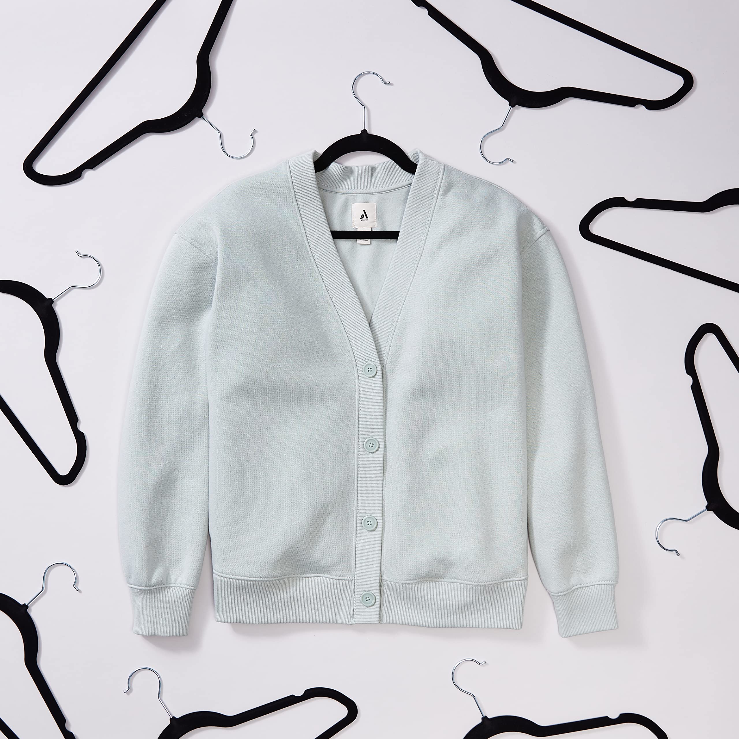 Slim profile Amazon Basics hanger keeps garments neat and closet organized