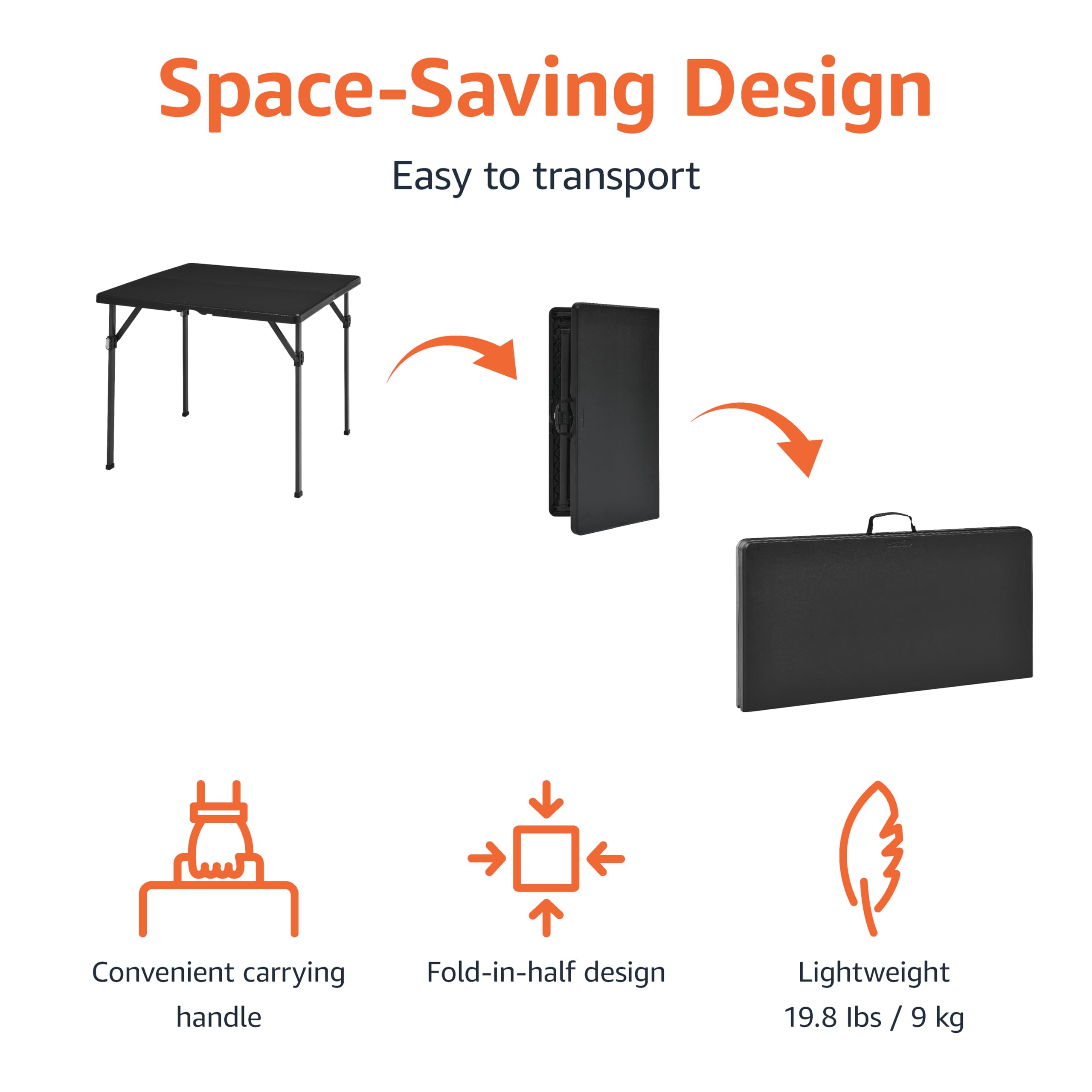 Amazon Basics square black dining table highlighting a stable, compact surface.