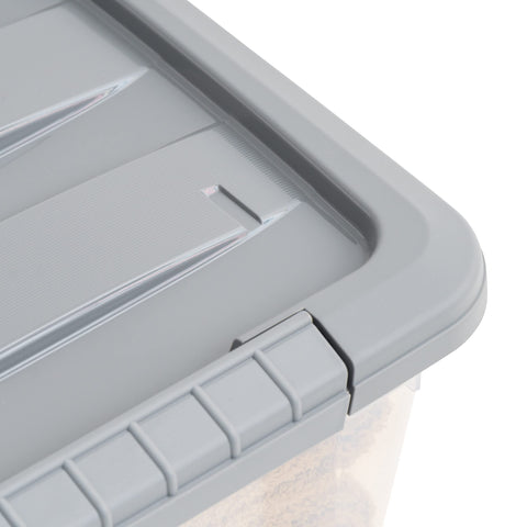 Amazon Basics stackable storage bin set demonstrating space-saving organization.