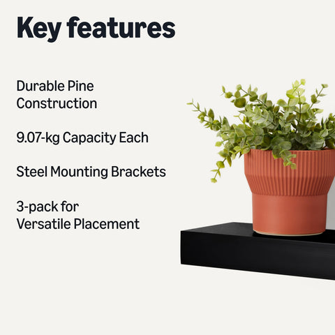 Amazon Basics steel brackets enable secure wall mounting for floating shelves.
