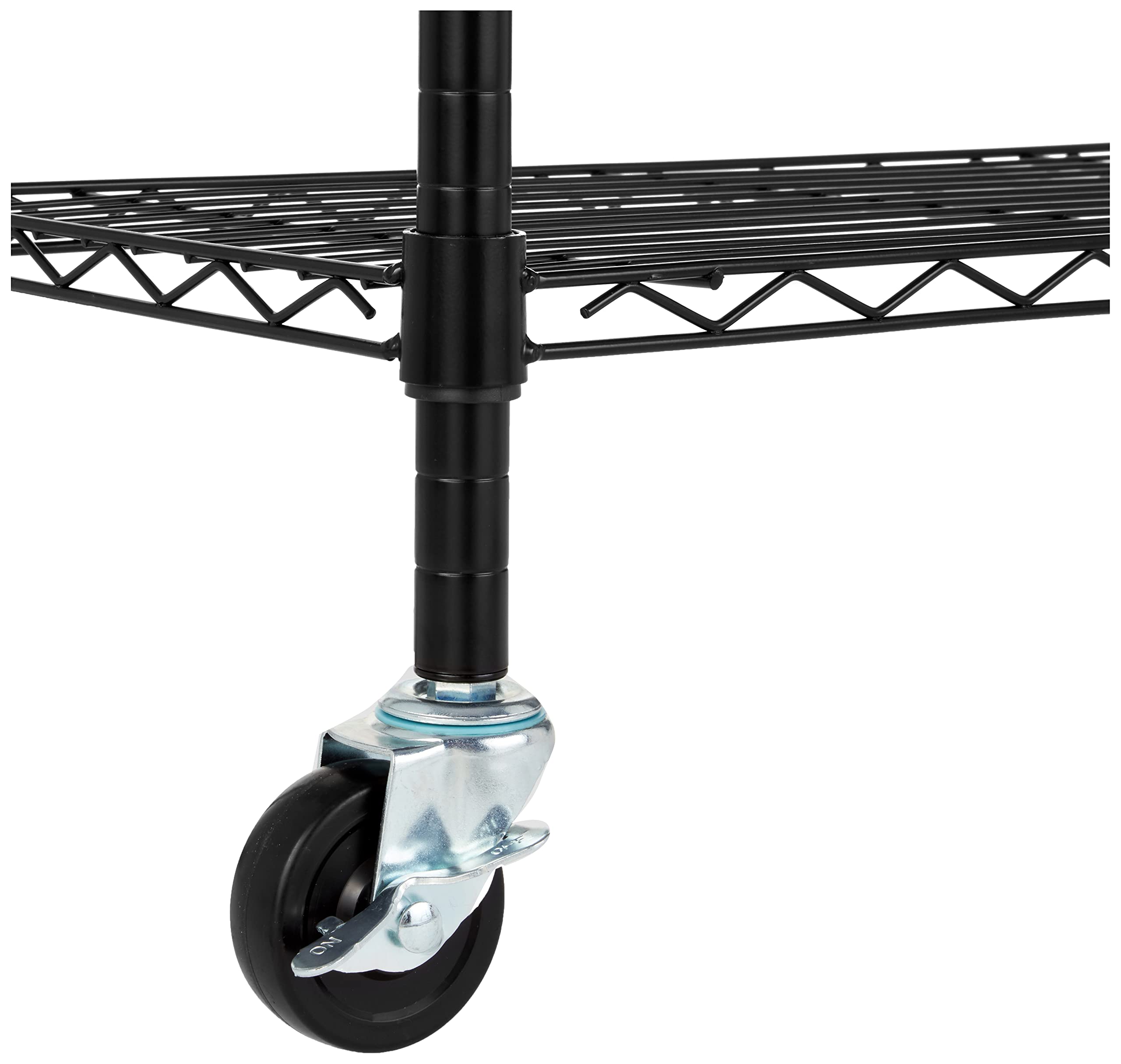 Amazon Basics steel frame with black finish supporting heavy loads across four shelves