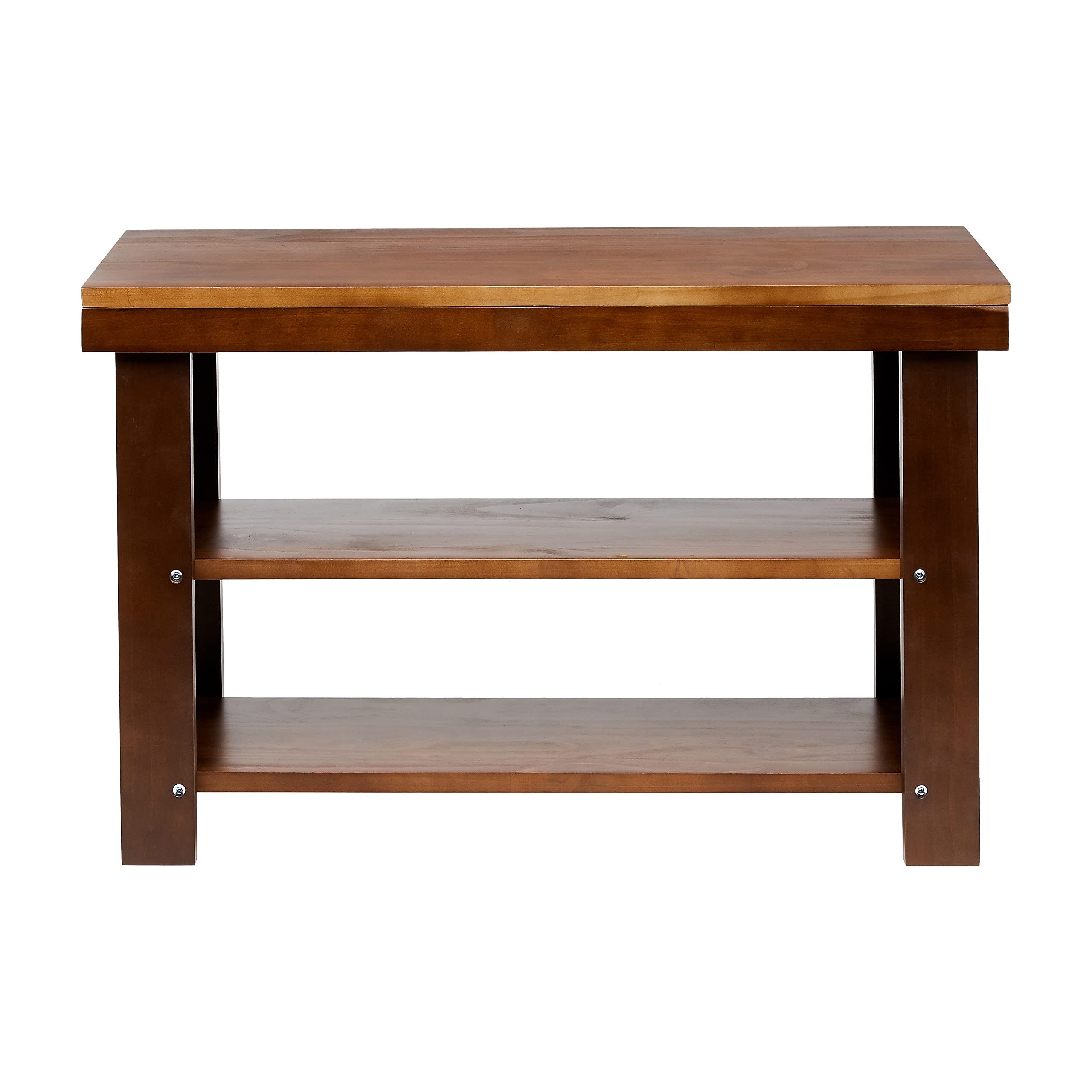 Amazon Basics sturdy pine bench espresso front view with shoe storage capacity