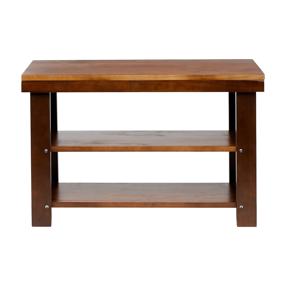 Amazon Basics sturdy pine bench espresso front view with shoe storage capacity