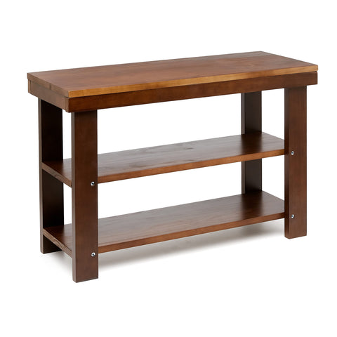 Amazon Basics sturdy pine bench espresso side view showing space-saving design