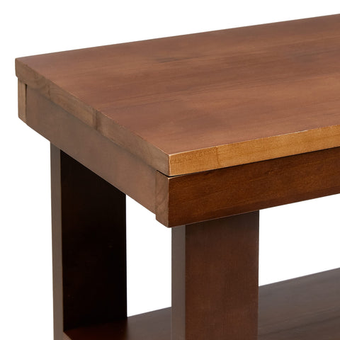 Amazon Basics sturdy pine bench espresso top view revealing two shelves