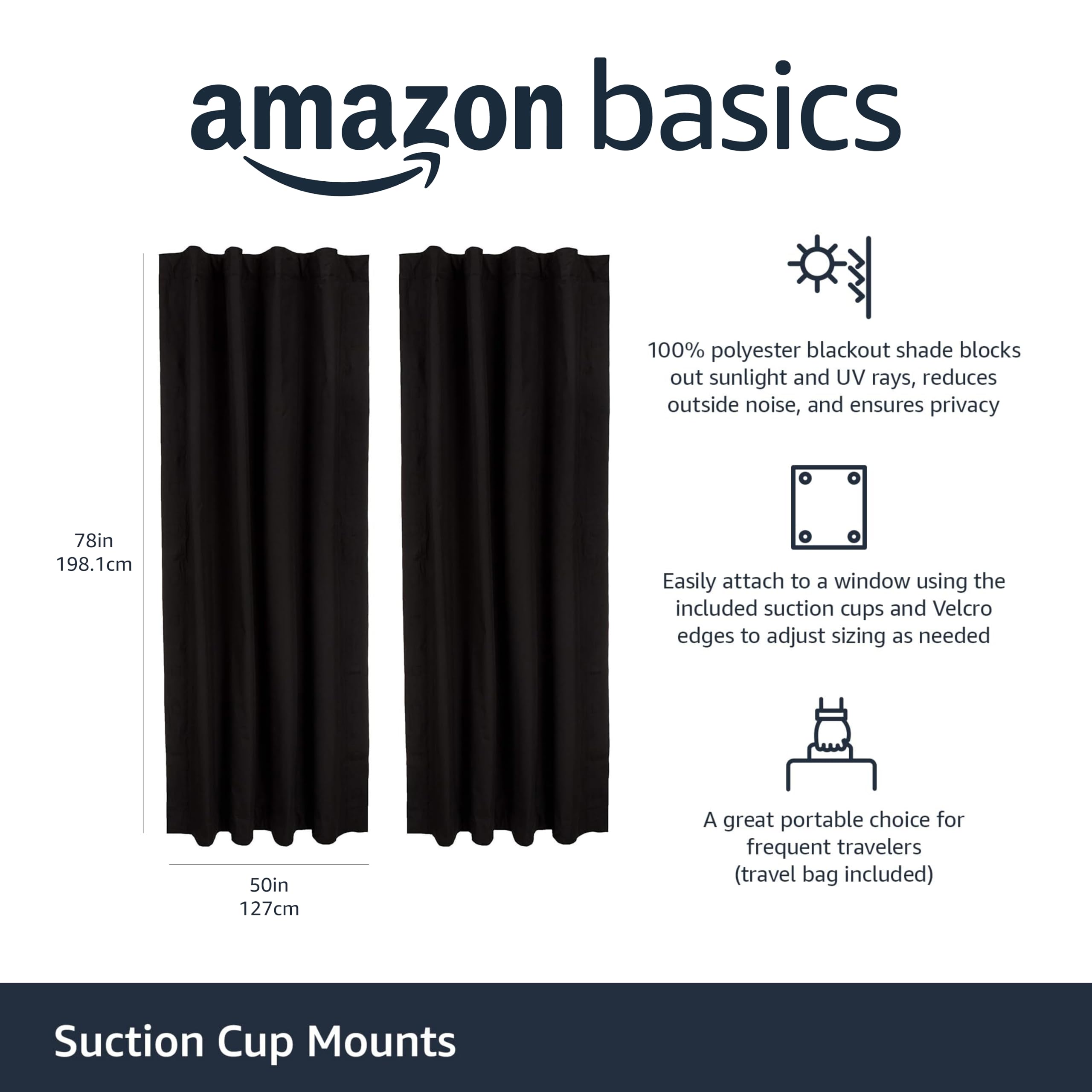 Amazon Basics suction cups on glass allow drill-free installation.