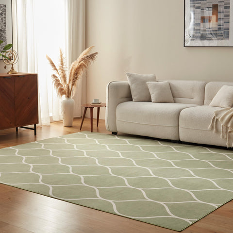 Amazon Basics green geometric rug with printed pattern for modern living spaces