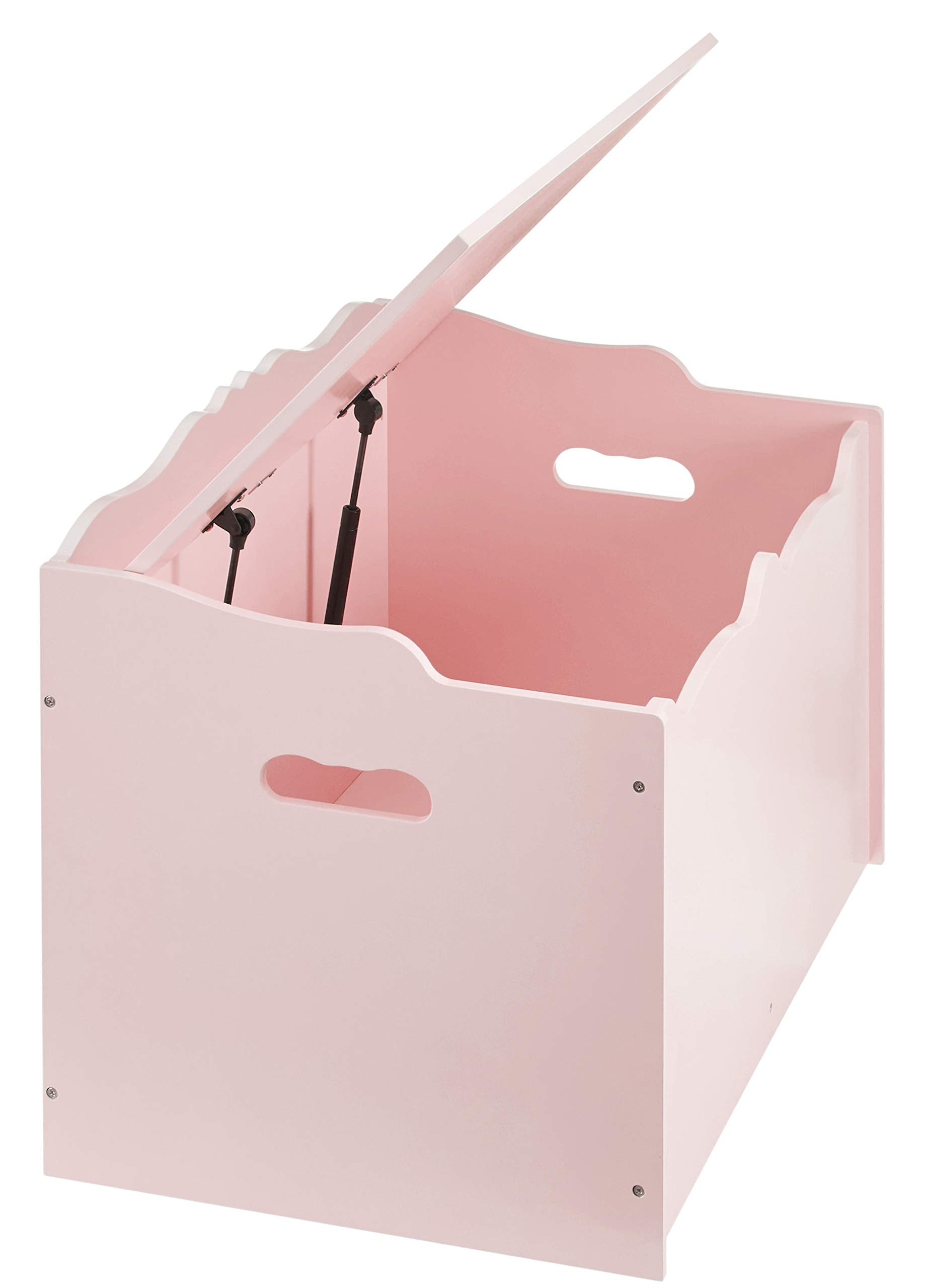 Amazon Basics pink toy chest in a child’s room supports organized play.