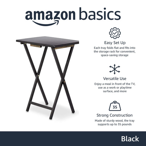 Amazon Basics TV tray with storage rack keeps four trays neatly organized.