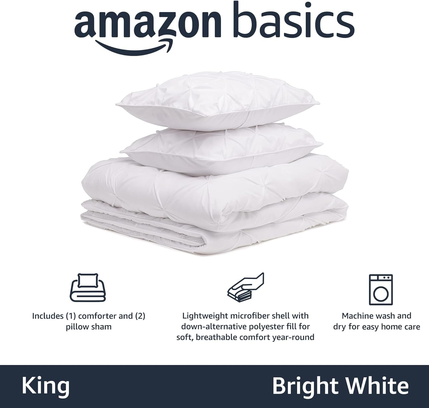 Amazon Basics two pillow shams for coordinated, polished bed set.