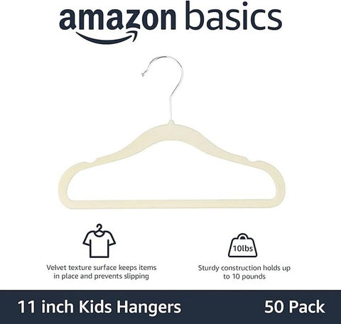 Amazon Basics ultra-slim hangers maximize closet space for infant and toddler wear.