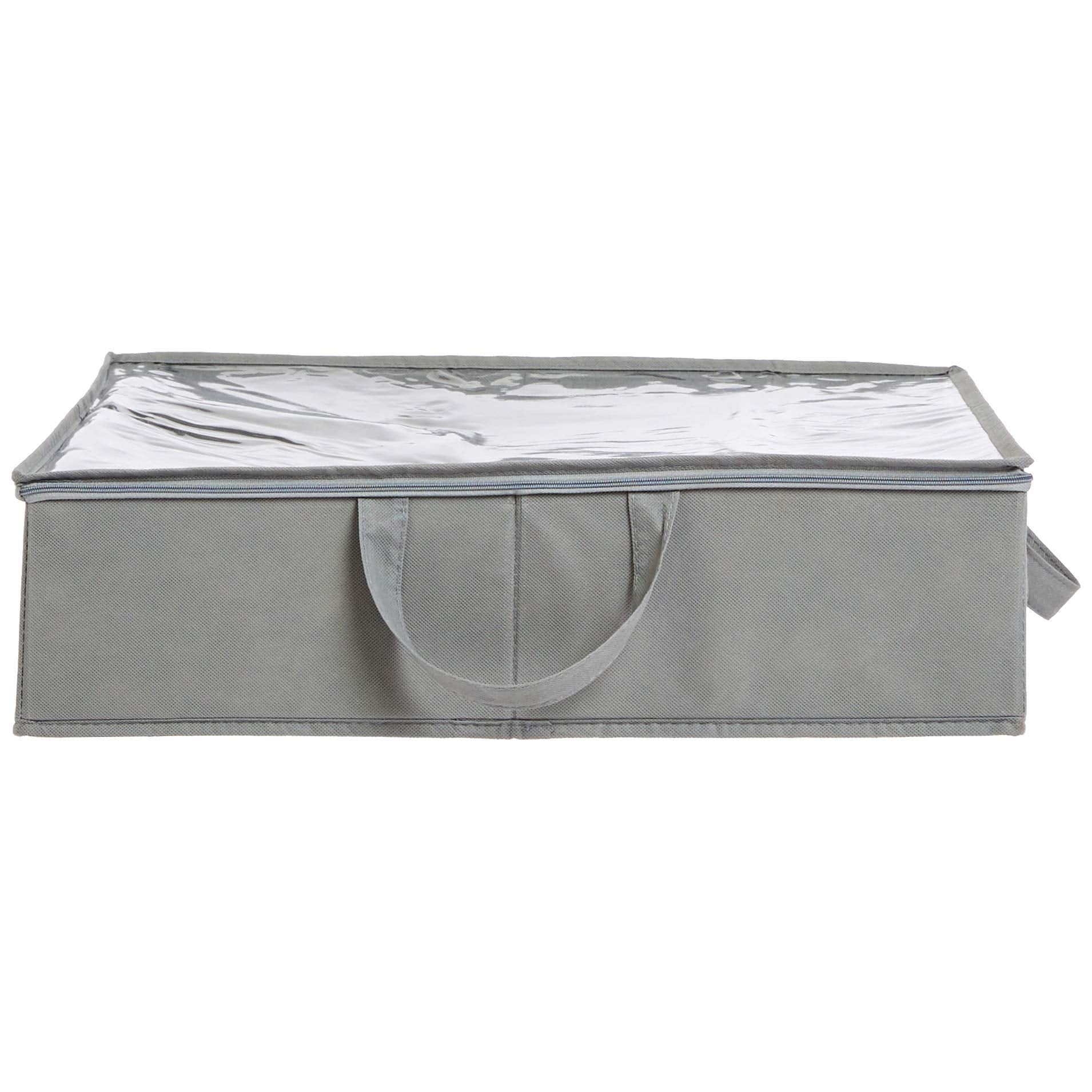 Amazon Basics two gray bags arranged under a bed