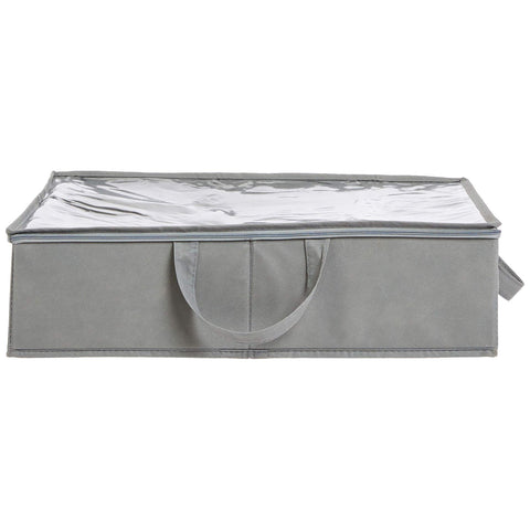 Amazon Basics two gray bags arranged under a bed