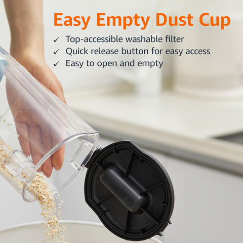 Amazon Basics upright vacuum featuring a washable filter for simple maintenance.