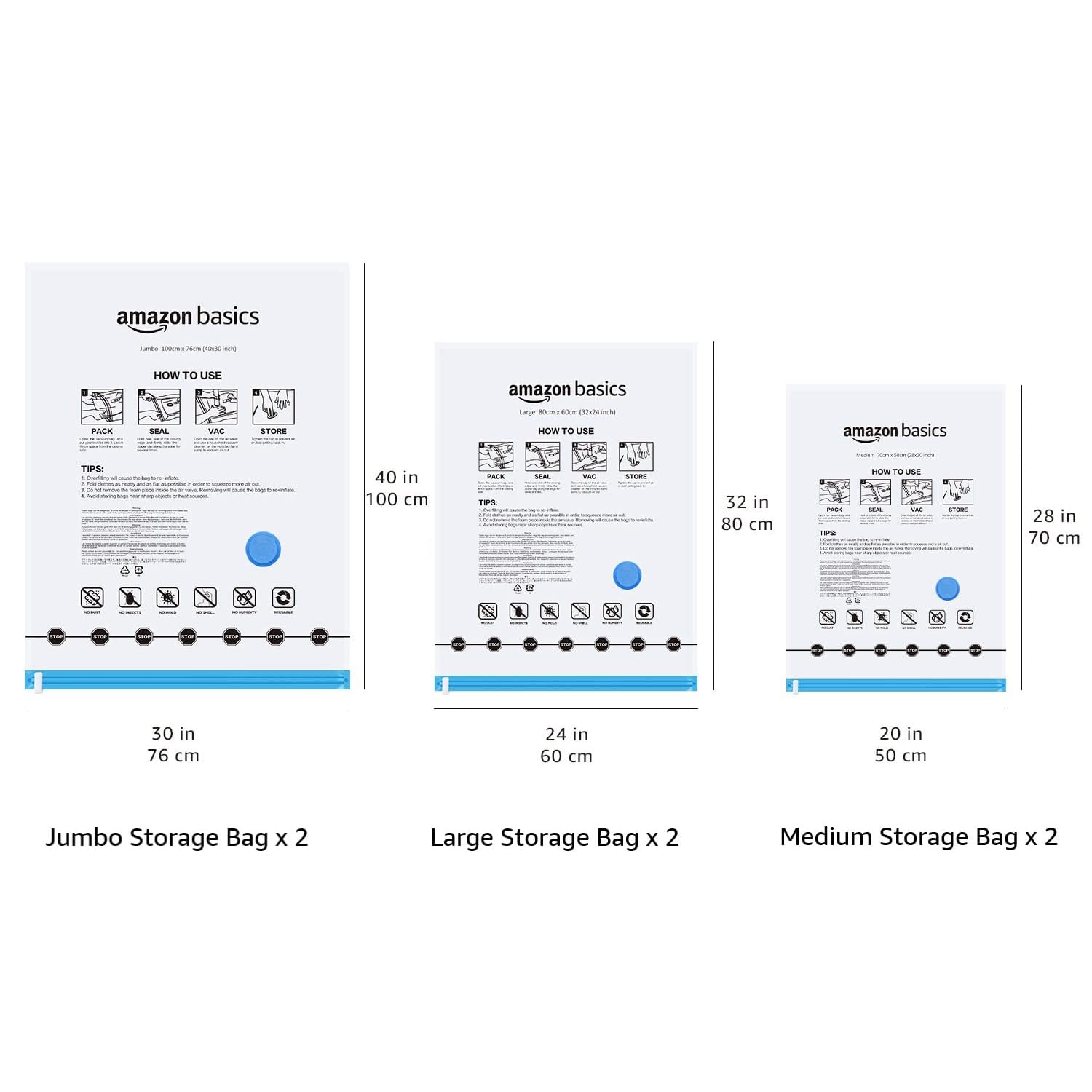 Amazon Basics vacuum bags in clear packaging for quick visibility