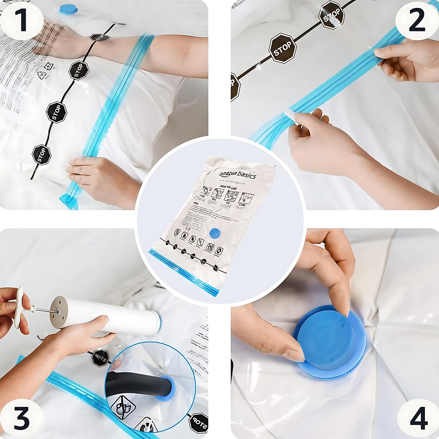 Amazon Basics vacuum bags with hand pump for easy compression