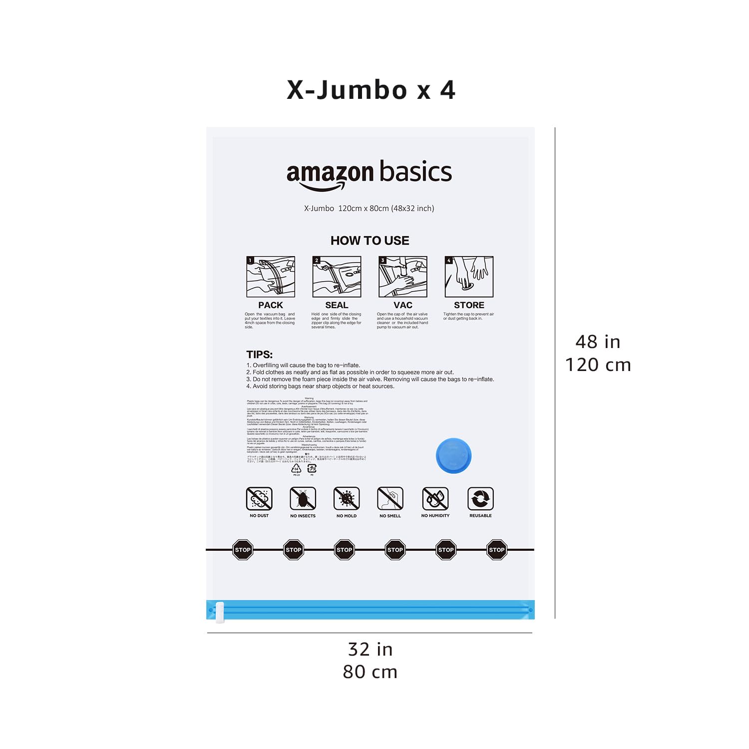 Amazon Basics vacuum storage bags organized in closet storage.