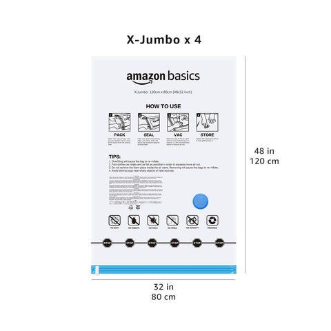 Amazon Basics vacuum storage bags organized in closet storage.