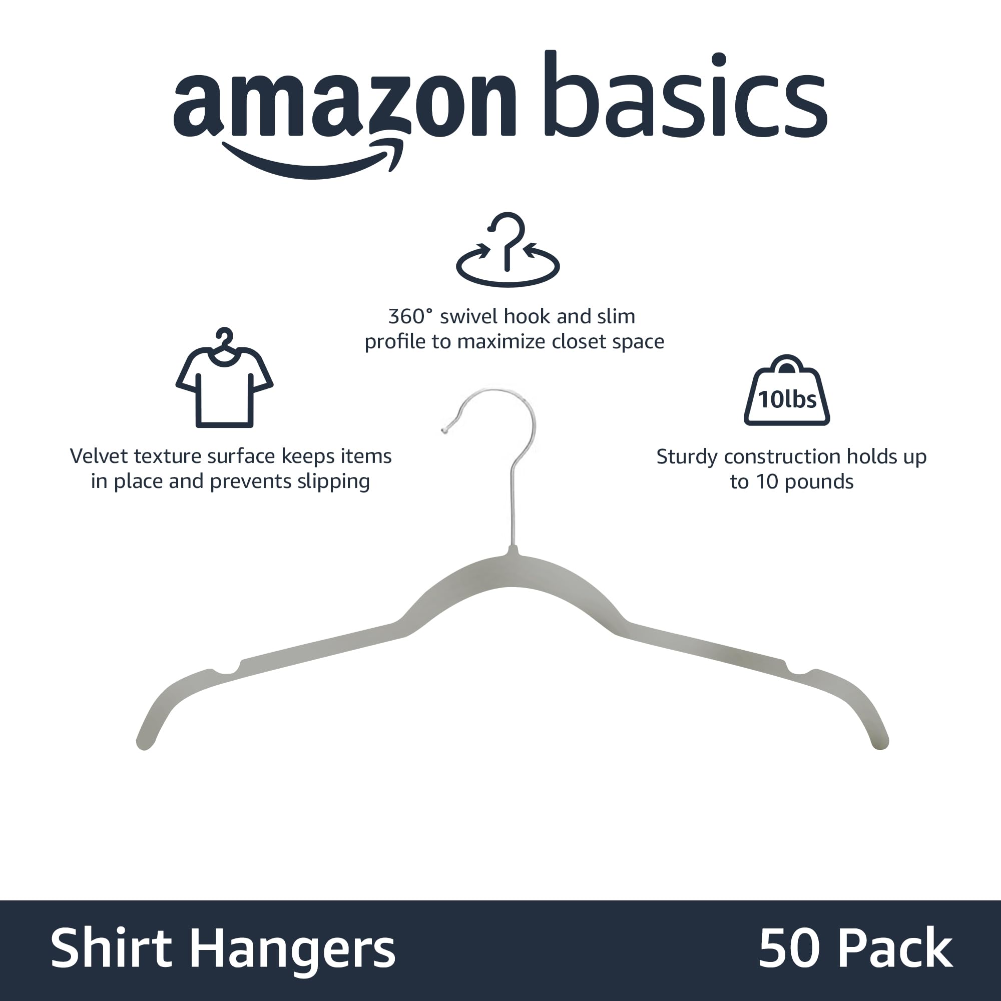 Amazon Basics velvet hanger with notched shoulders prevents slipping on straps.