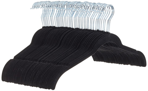 Amazon Basics velvet hangers with space-saving design help maximize closet space.
