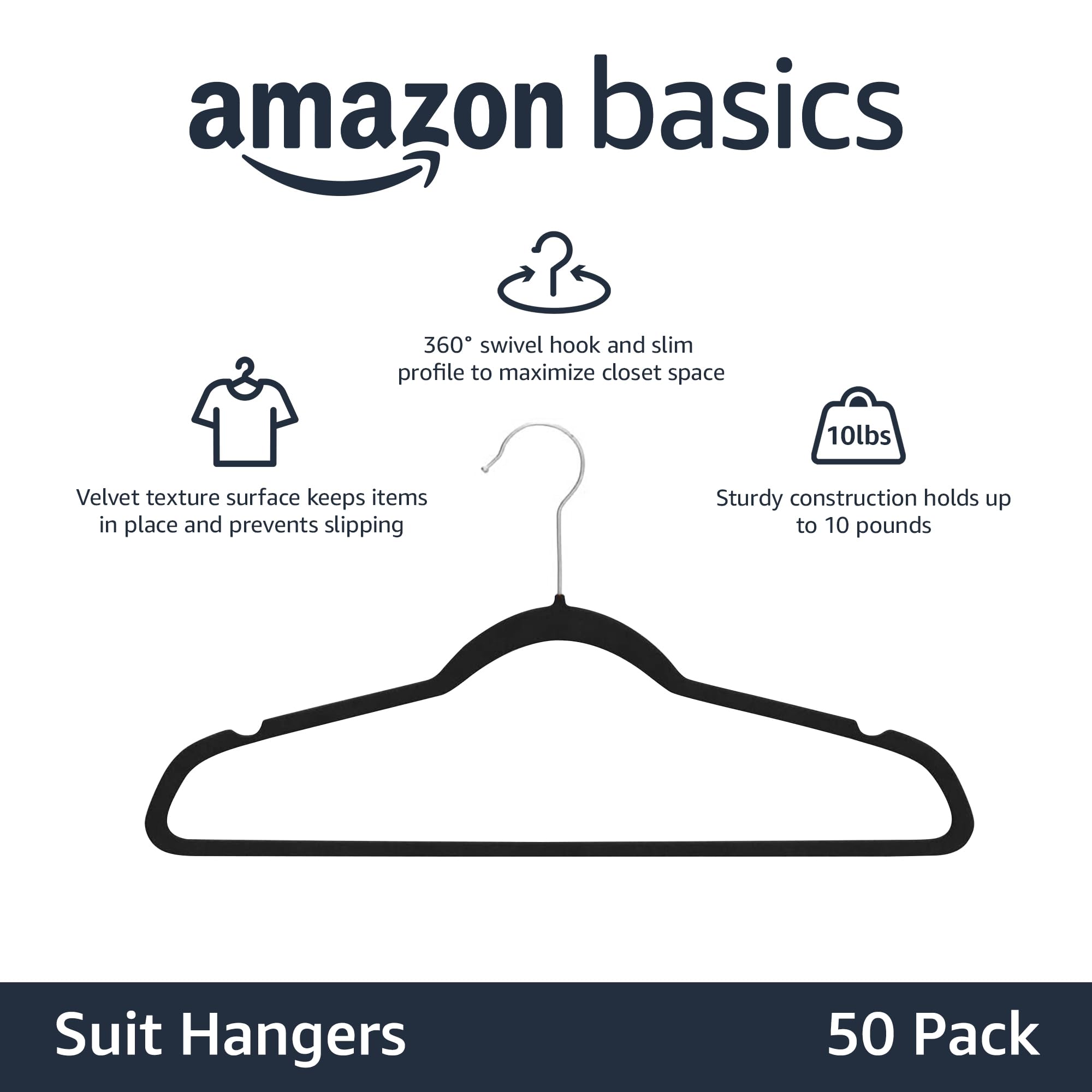 Amazon Basics velvet non-slip hangers prevent slipping on blazers and tops.