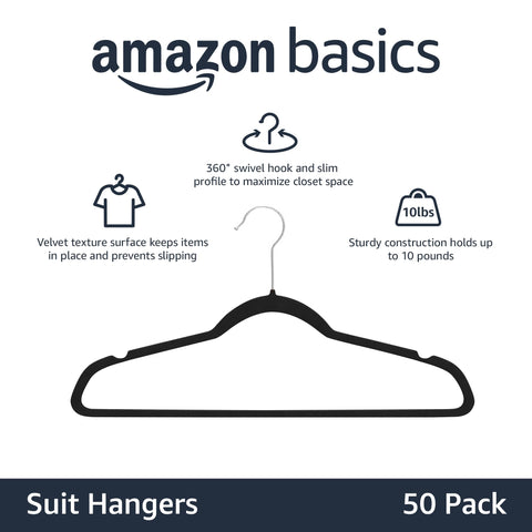 Amazon Basics velvet non-slip hangers prevent slipping on blazers and tops.
