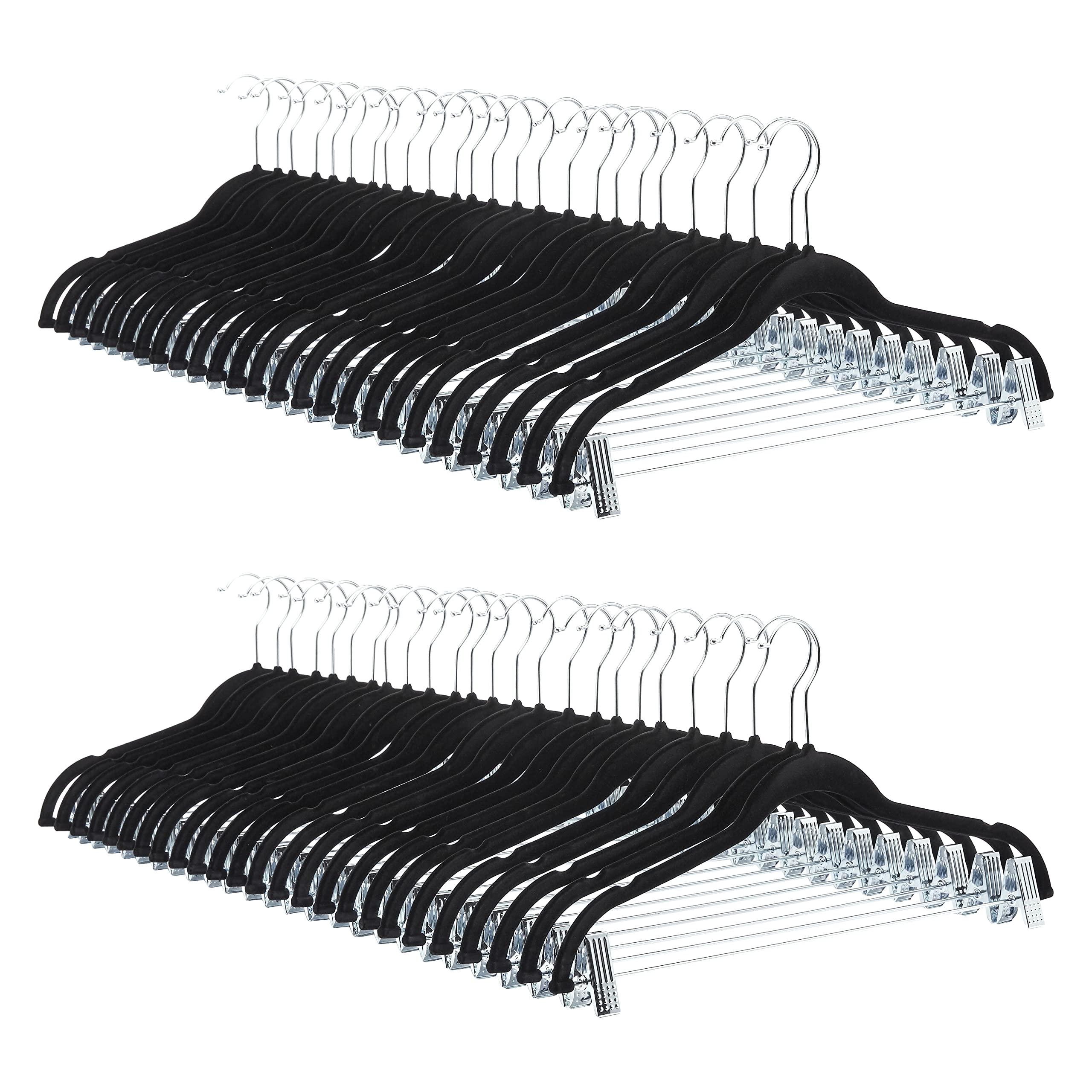 Amazon Basics velvet skirt hanger with clips showing secure grip and 360-degree hook