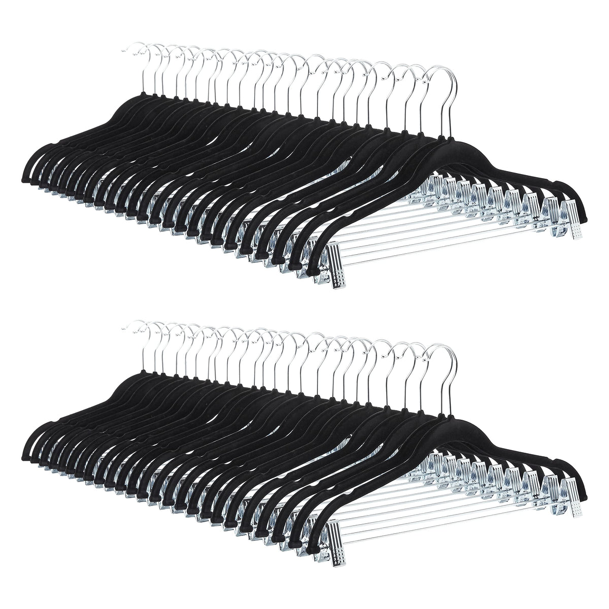 Amazon Basics velvet skirt hanger with clips showing secure grip and 360-degree hook