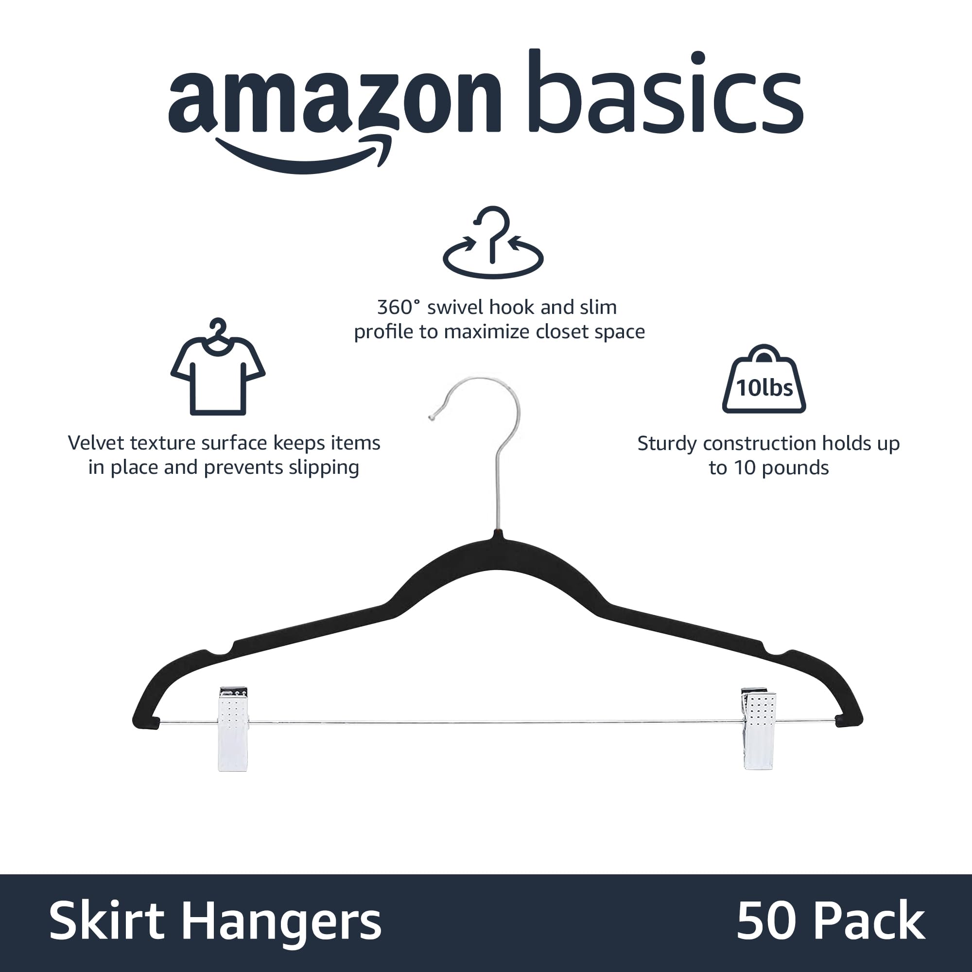 Amazon Basics velvet skirt hanger with notched shoulders for strap protection
