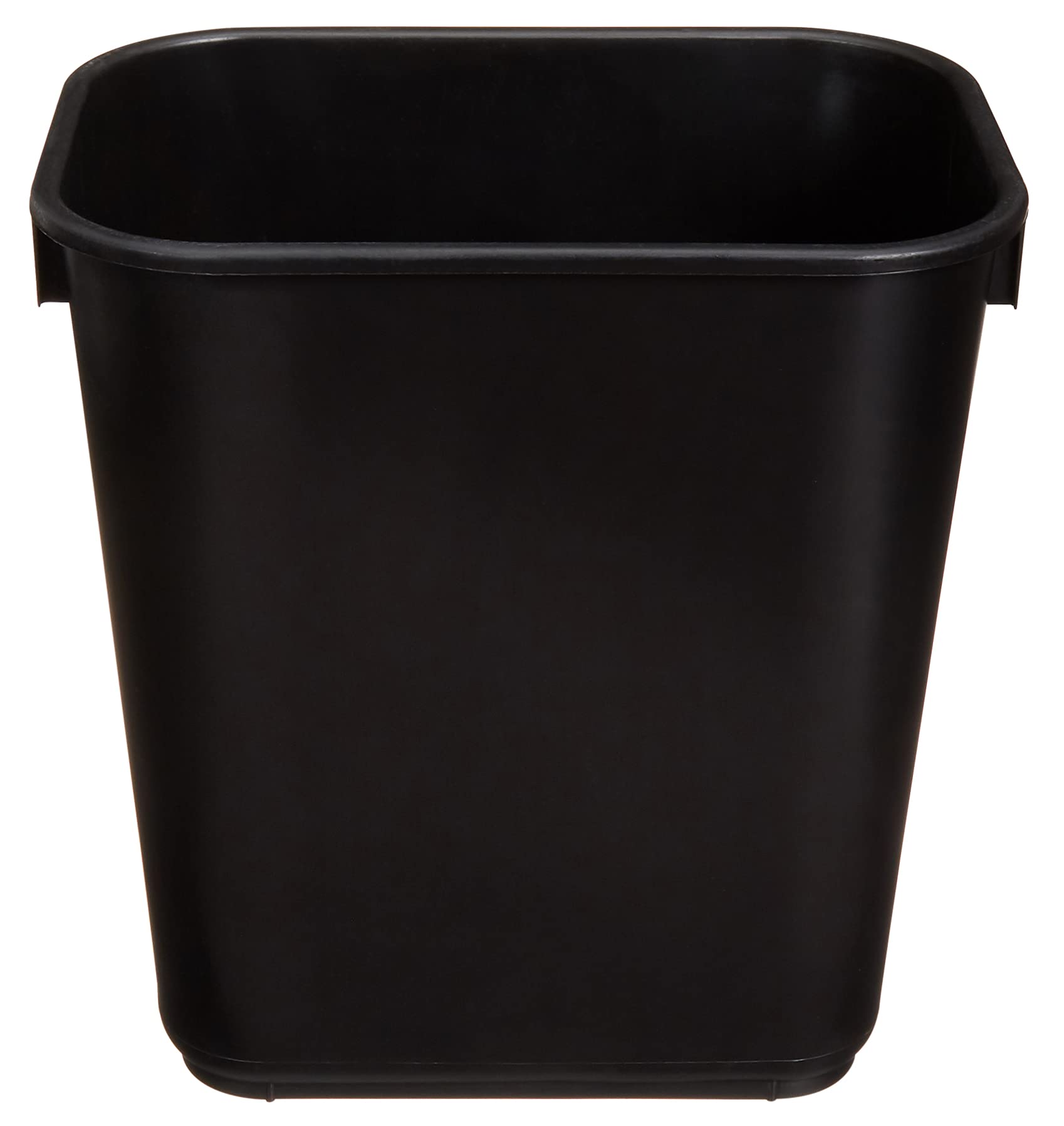 Amazon Basics 3-gallon black wastebasket front view showing compact size and smooth finish