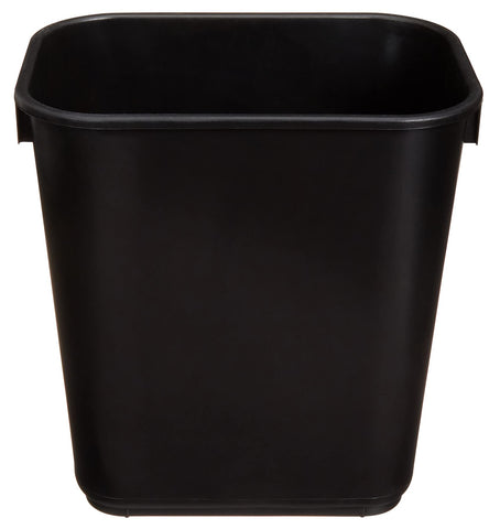Amazon Basics 3-gallon black wastebasket front view showing compact size and smooth finish