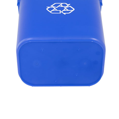 Amazon Basics blue wastebasket with recycle logo supports waste sorting.
