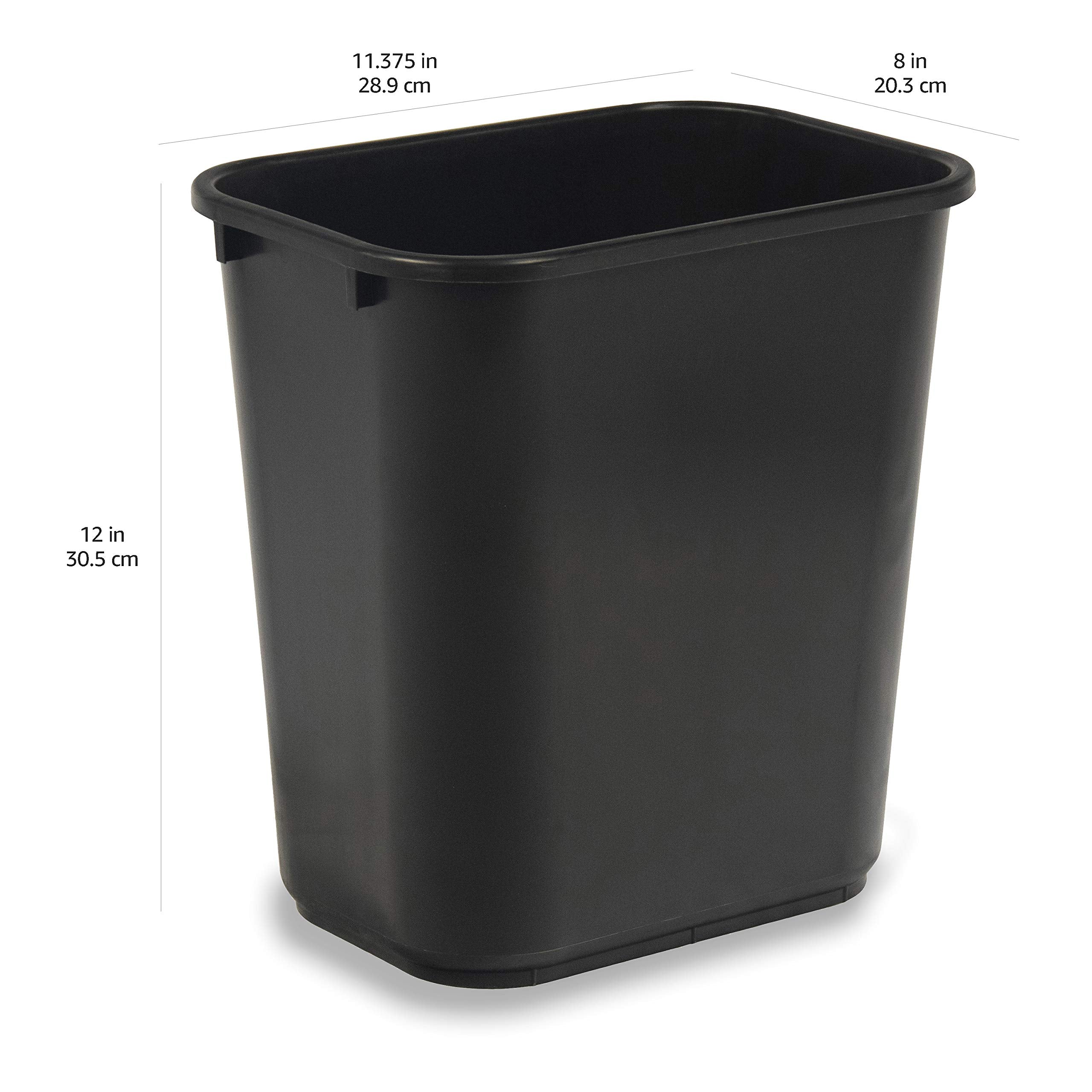 Amazon Basics wastebasket close-up highlighting durable co-polymer polypropylene material