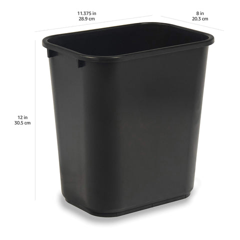 Amazon Basics wastebasket close-up highlighting durable co-polymer polypropylene material